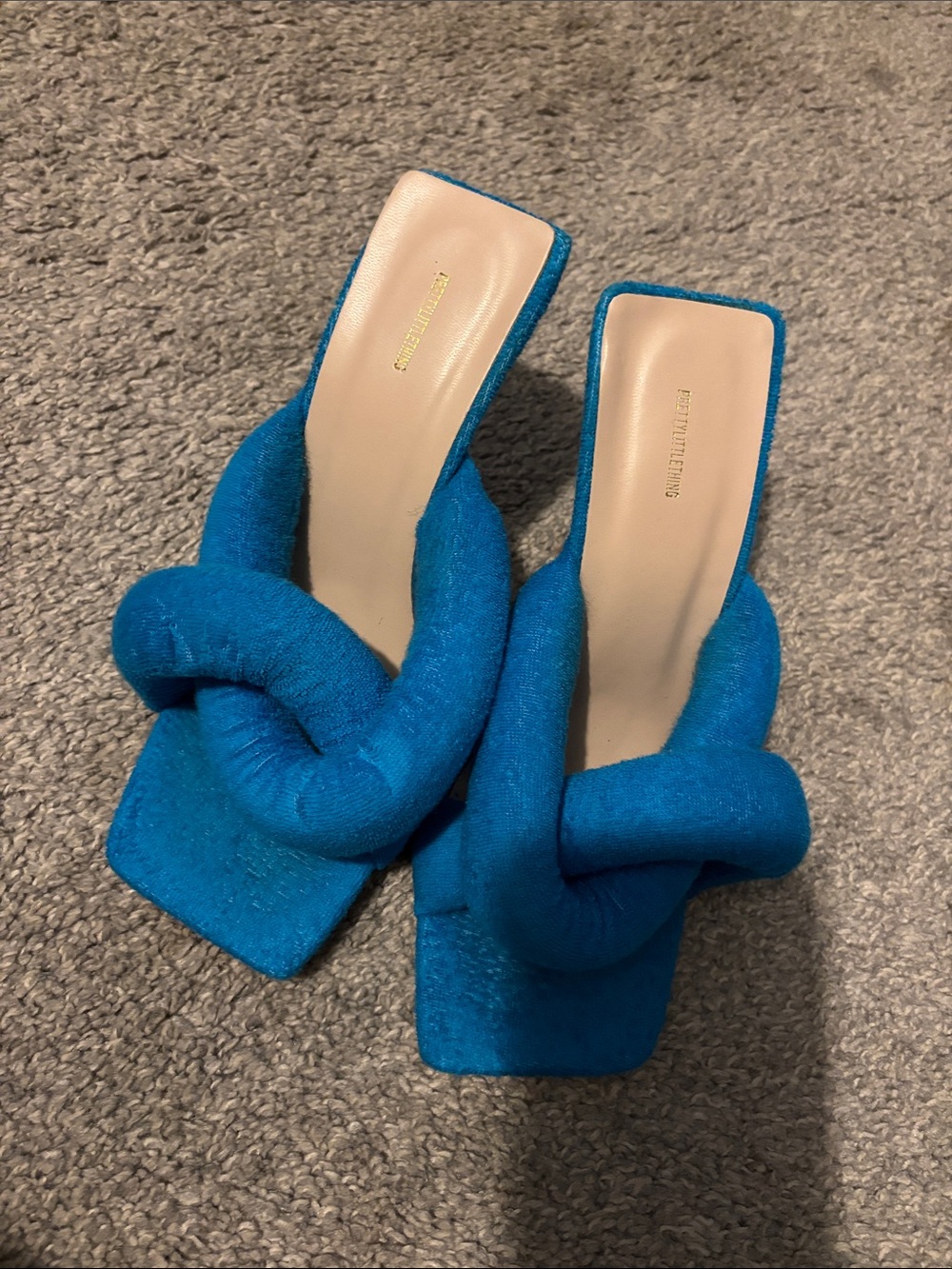 PrettyLittleThing Teal Knot-Front Heeled Mules
